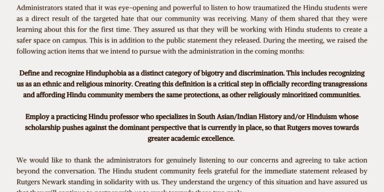 Hindu YUVA of Rutgers raises concern on Hinduphobia